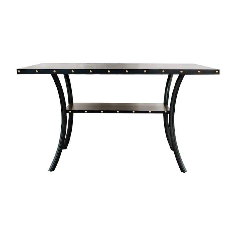 Sie 38 Inch Counter Height Table, Rectangular, Nailhead Trim, Black Wood