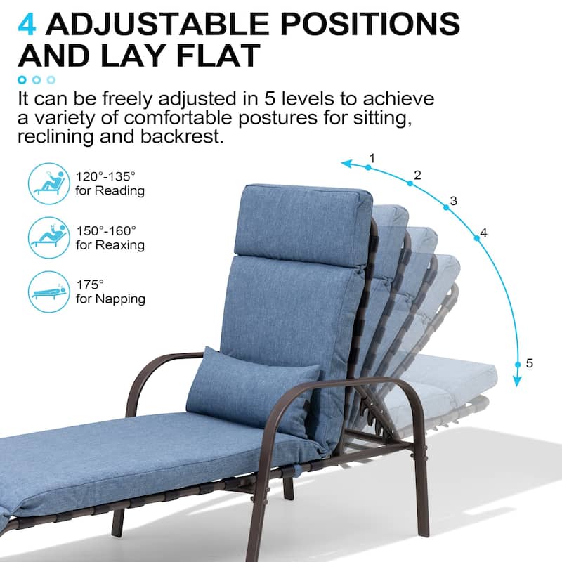 Outdoor Recliner Adjustable Chaise Lounge Chair with Cushion & Pillow