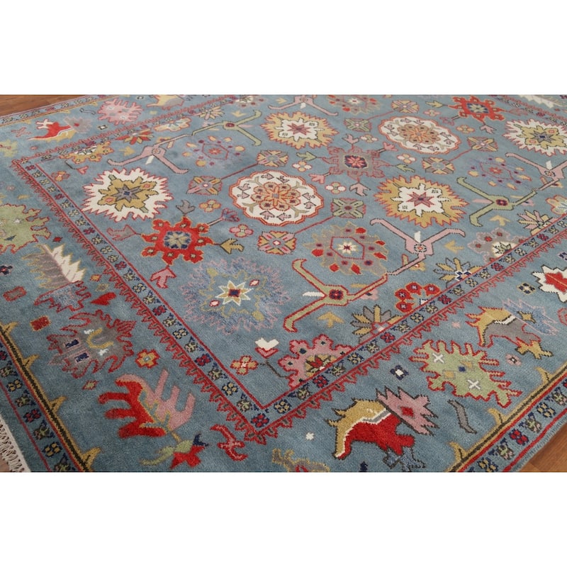 Blue Oushak Indian Area Rug Hand-Knotted Wool Carpet - 8'0"x 9'9"