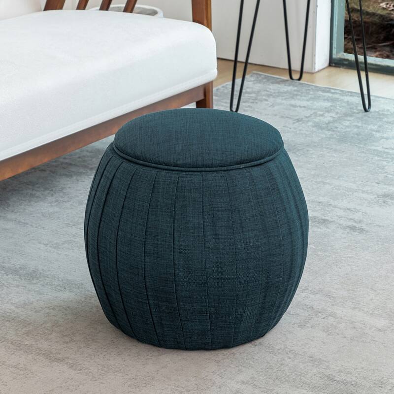 Round Accent Storage Ottoman - Upholstered Circular Storage Box with Hidden Compartment and Cushion Seat for Modern Homes