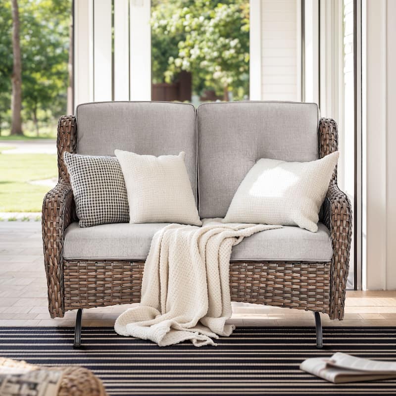 Gymojoy 2-Seat Stylish Patio Loveseat Glider Sofa, Water-Resistant Olefin Cushions for Outdoor Comfort