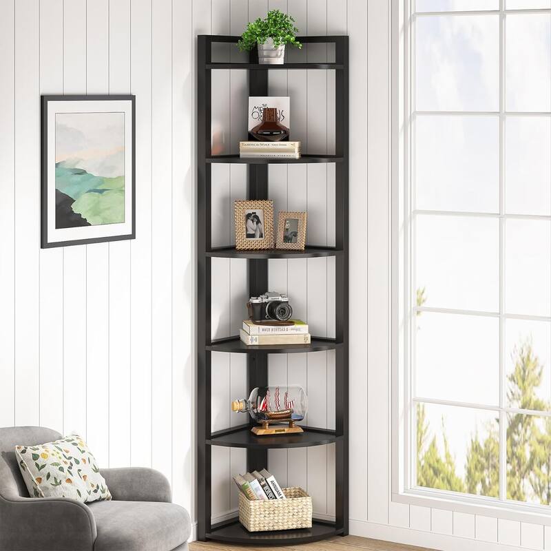 5 Tier Corner Shelves, Rustic Industrial Corner Bookshelf Bookcase