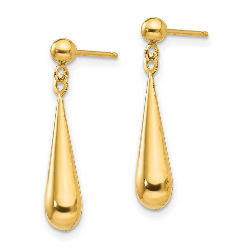 Curata 14k Yellow Gold Polished Puff Tear Drop Dangle Earrings (4mm x 22mm)
