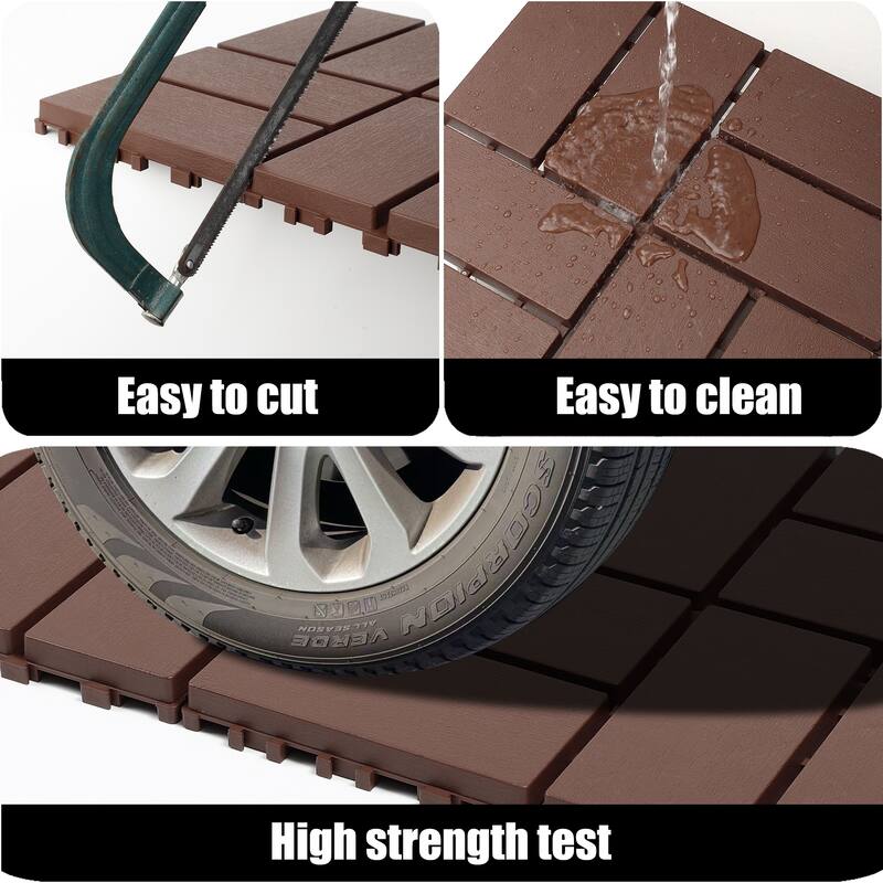 Plastic interlocking decking tiles, 44 packs of terrace decking tiles, 12 inches x 12 inches waterproof