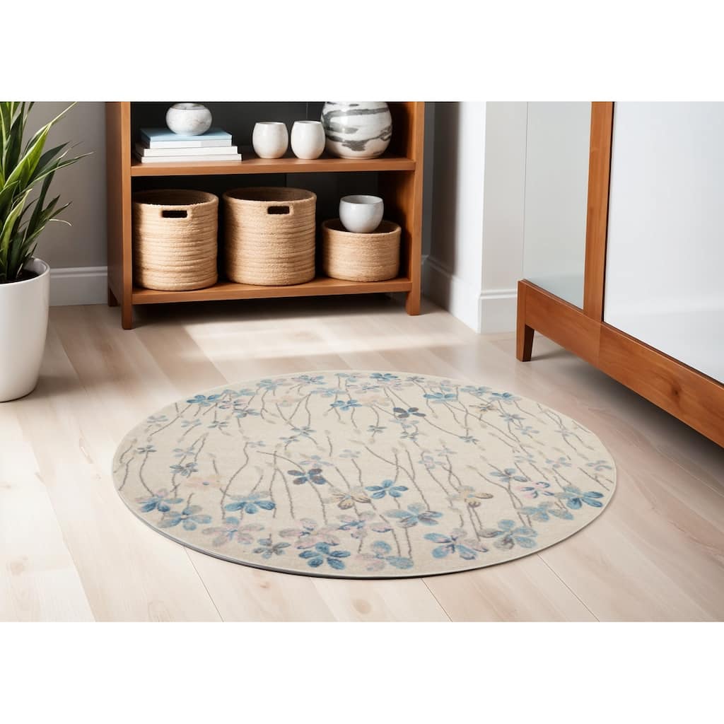 HomeRoots Floral Contemporary Round Area Rug - 63.00 in. x 63.00 in. x 0.50 in.