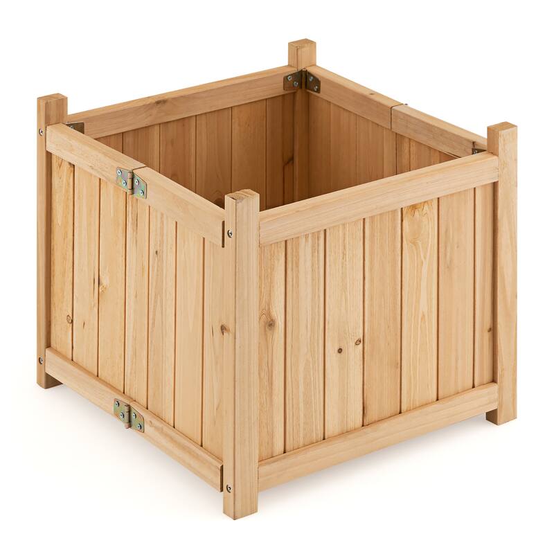 Costway 15" Wooden Planter Box Elevated Outdoor Folding Planter with - 15''Lx15''Wx14''H