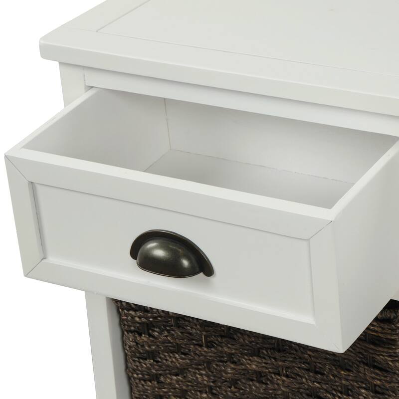 28'' Wood 2 Drawers Storage Cabinet with 4 Rattan Basket