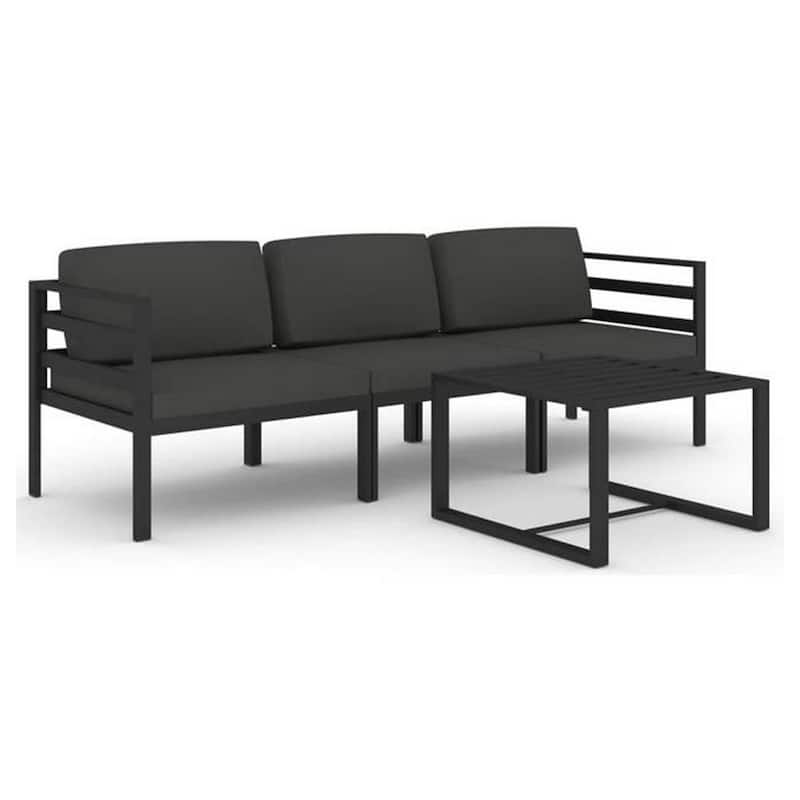 Shina 4pc Outdoor Modular Sofa Set, Dark Gray Aluminum, Cushions