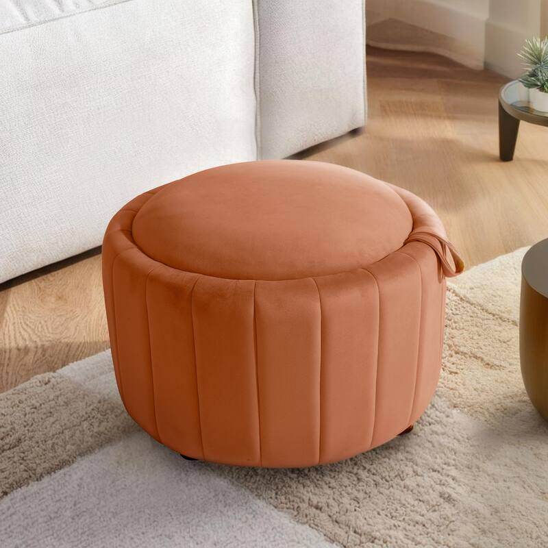 Modern Round Velvet Storage Ottoman Footrest Footstool - Orange