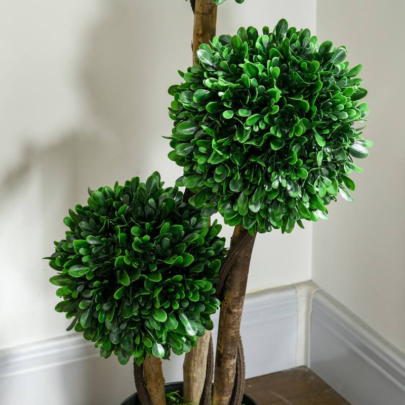 3ft/35.5" Artificial 3 Ball Boxwood Topiary Tree with Po