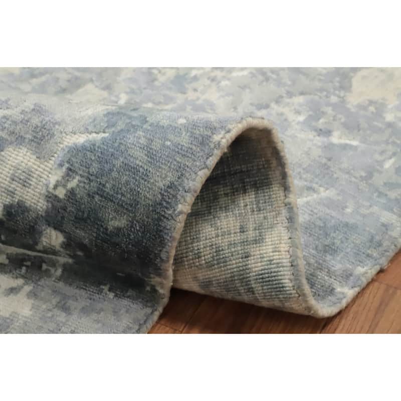 Hand Knotted Oriental Viscose Silk Carpet Modern Abstract Greys & Charcoal Abstract Area Rug - 8' 1'' X 5' 7''