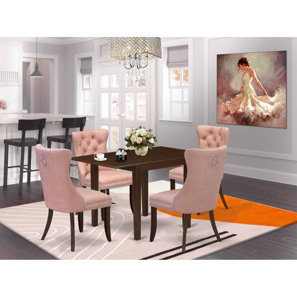 5-Piece Mahogany Finish Solid Wood Top Rectangular Upholstered Dining Room Set (Seats-4)