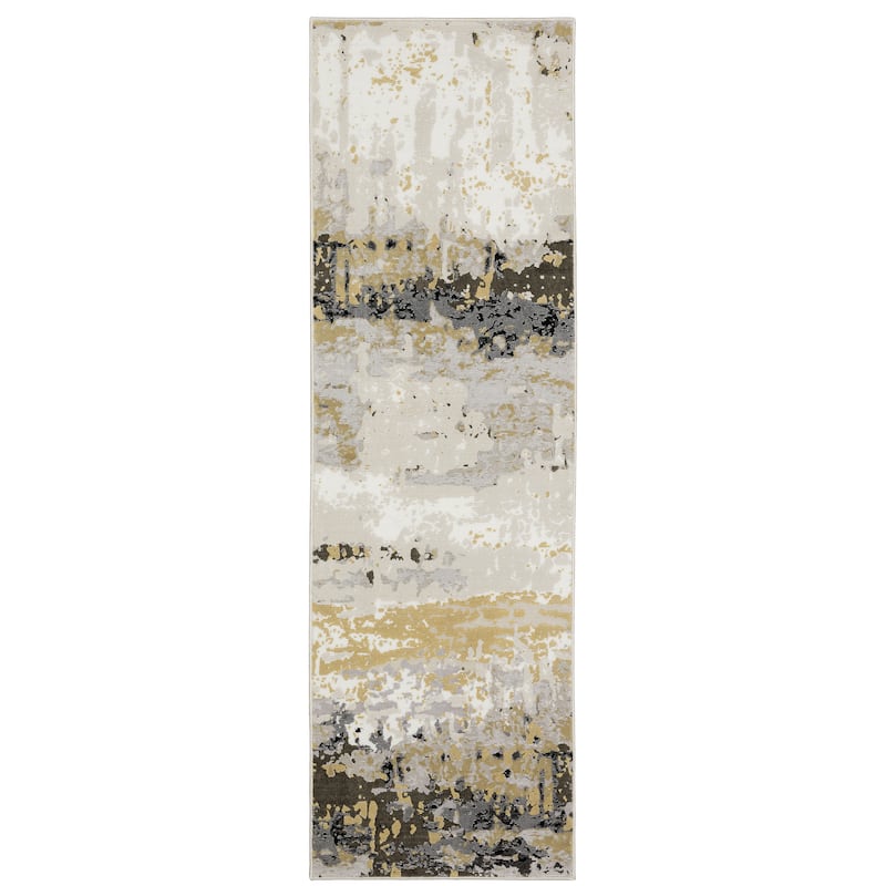 Style Haven Caldon Contemporary Abstract Area Rug - 2' 3" x 7' 6" - Grey/ Gold - Runner