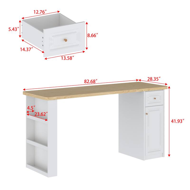 Work Table with Storage Cabinet,Natural Wood Top Kitchen Island Small Ding Table - N/A