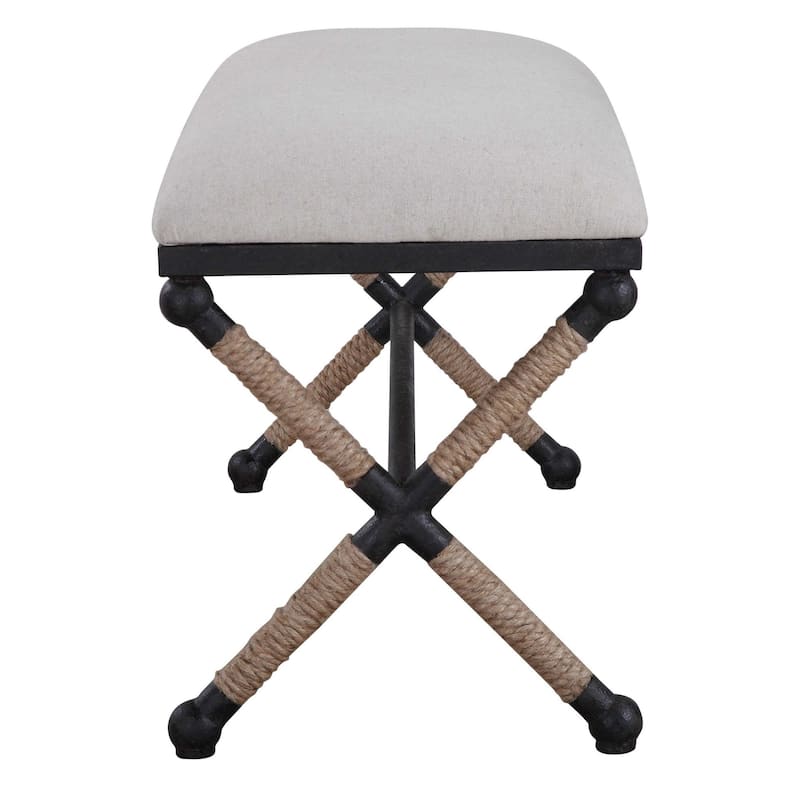 48" Pale Gray and Black Upholstered Accent Bench