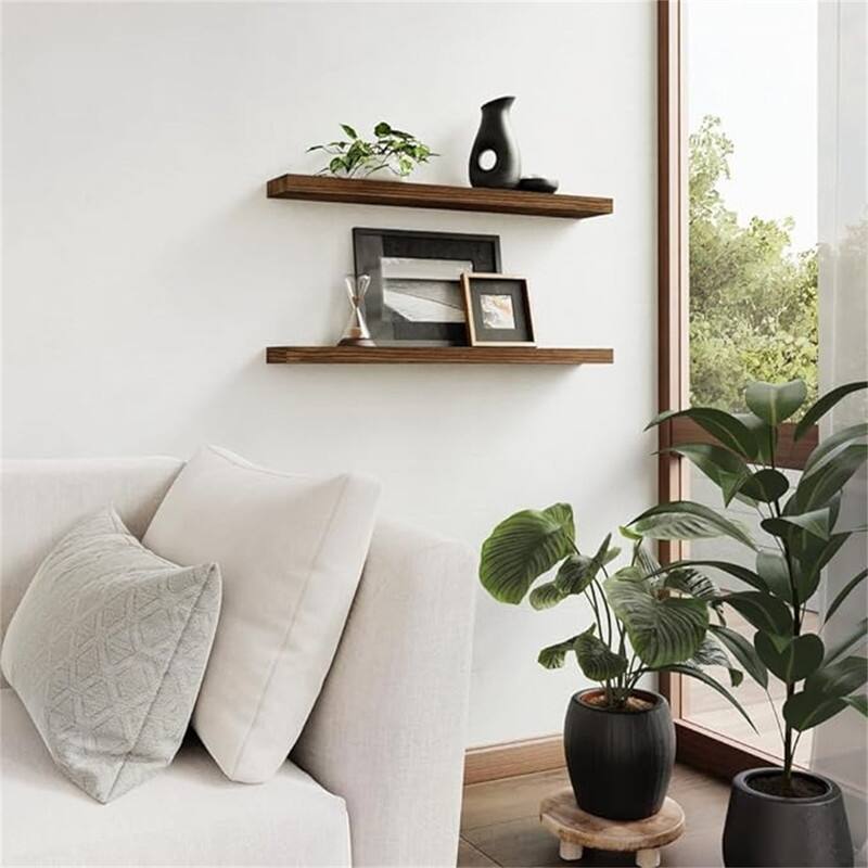 Floating Wall Shelves Set of 2 - Functional & Rustic Wooden Shelve for Home Furnishing - 5.5"D x 24"W x 1.5"H