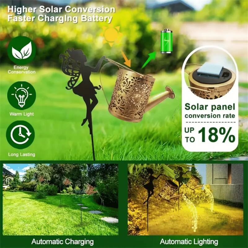 RGB 2 PCS Fairy Garden Decor Light with Solar Watering Can