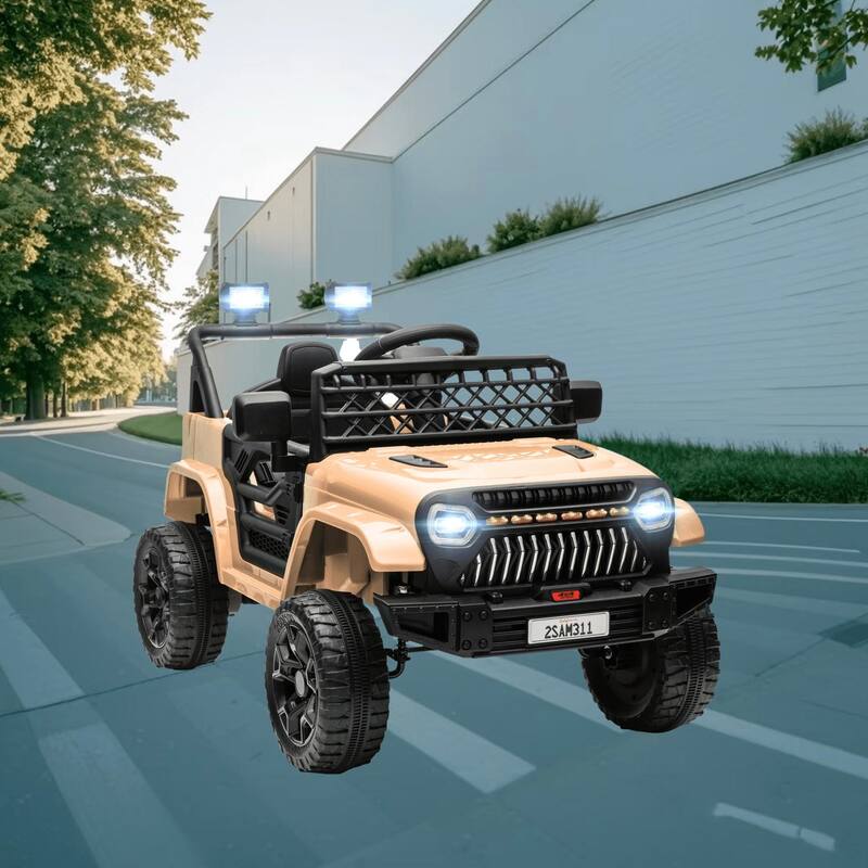 Battery-Powered Kids Electric Ride On Car with Horn, Music, Parental Remote Control, 3 Speeds and Smooth Suspension Wheels - khaki