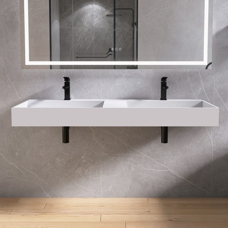 MEDUNJESS 54" Bathroom Sink Solid Surface Bathroom Vessel Sink - 54'' - White