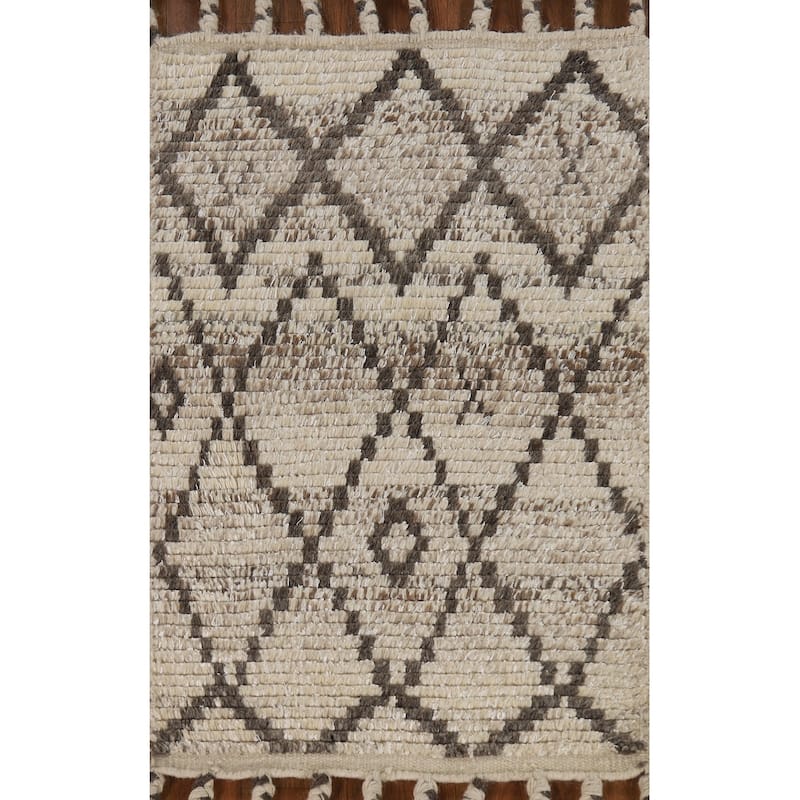 Geometric Moroccan Oriental Rug Hand-Knotted Trellis Wool Carpet - 2'0"x 3'0"