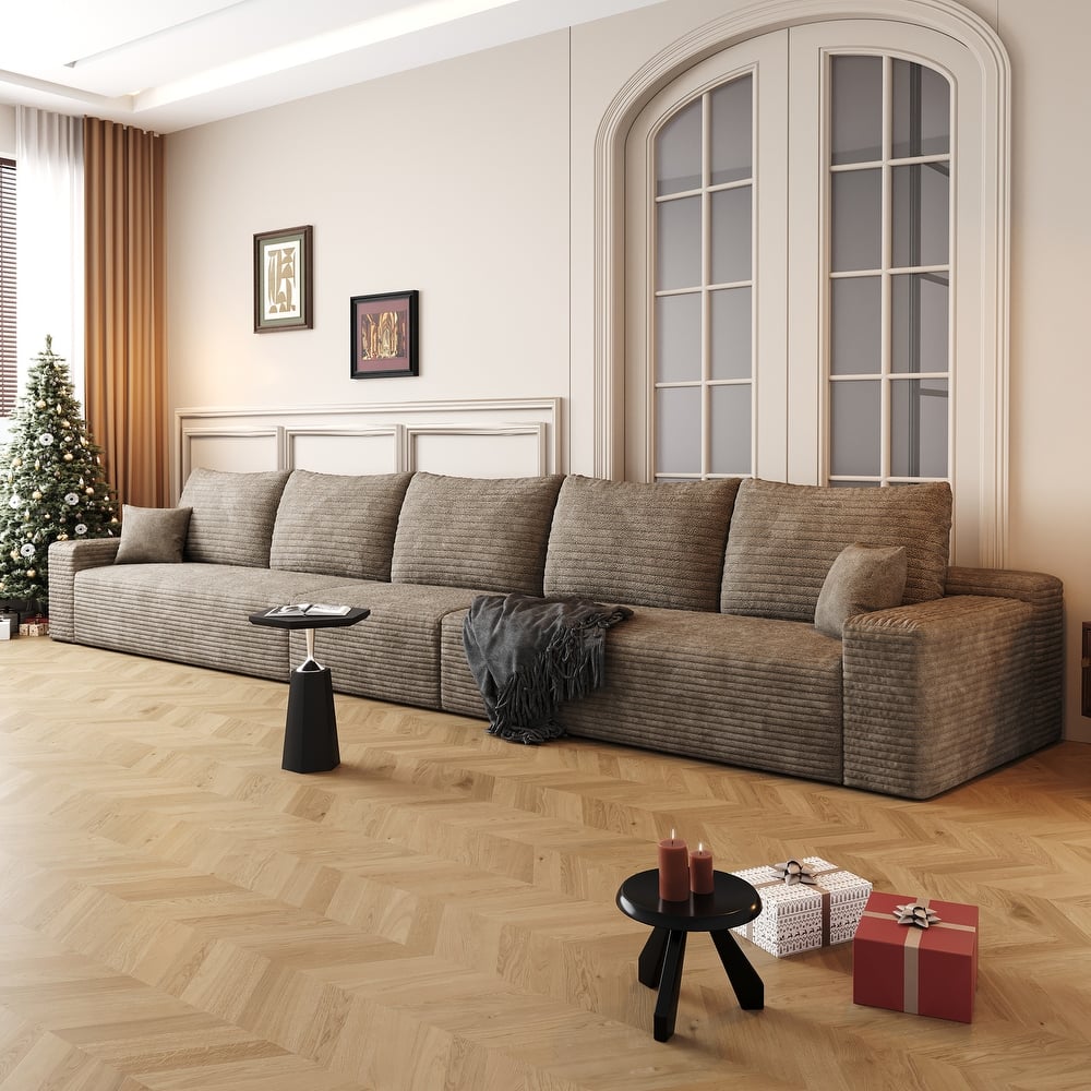 Oversized Deep Seat Sofa Modular Straight Row Sectional Couch Corduroy Upholstered Compression Sofa for Living Room