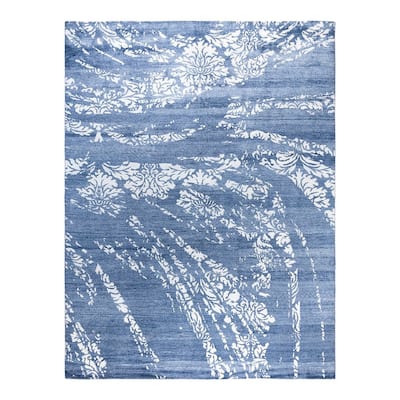 Modern One-of-a-Kind Hand-Knotted Area Rug, Blue - 9' 2" x 12' 0"