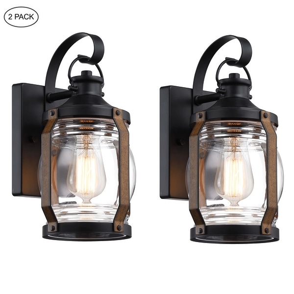 2 Pack 1 Light 11.84 in Outdoor Wall Light with Black and Barnwood