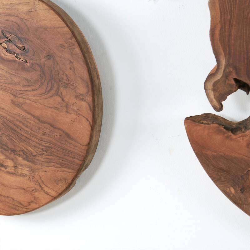 Greenage Round Teak Wood Slab Table Top - 15.74" x 15.74" x 2"