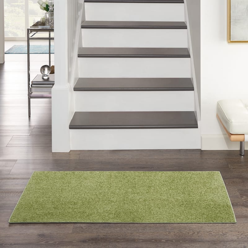 Nourison Essentials Solid Contemporary Indoor/Outdoor Area Rug - 2' x 4' Runner - Green