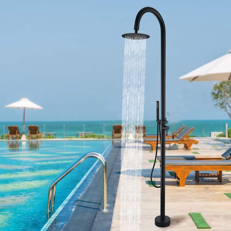 Freestanding Outdoor Shower System, Outdoor Shower Fixtures with Shower Head and Handheld