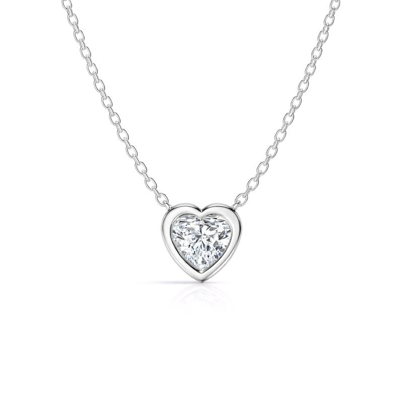 Auriya 14K Gold Lab Grown Heart Diamond Bezel Solitaire Pendant Necklace 1.00 to 5.00 ct. tw. (F-G VS)