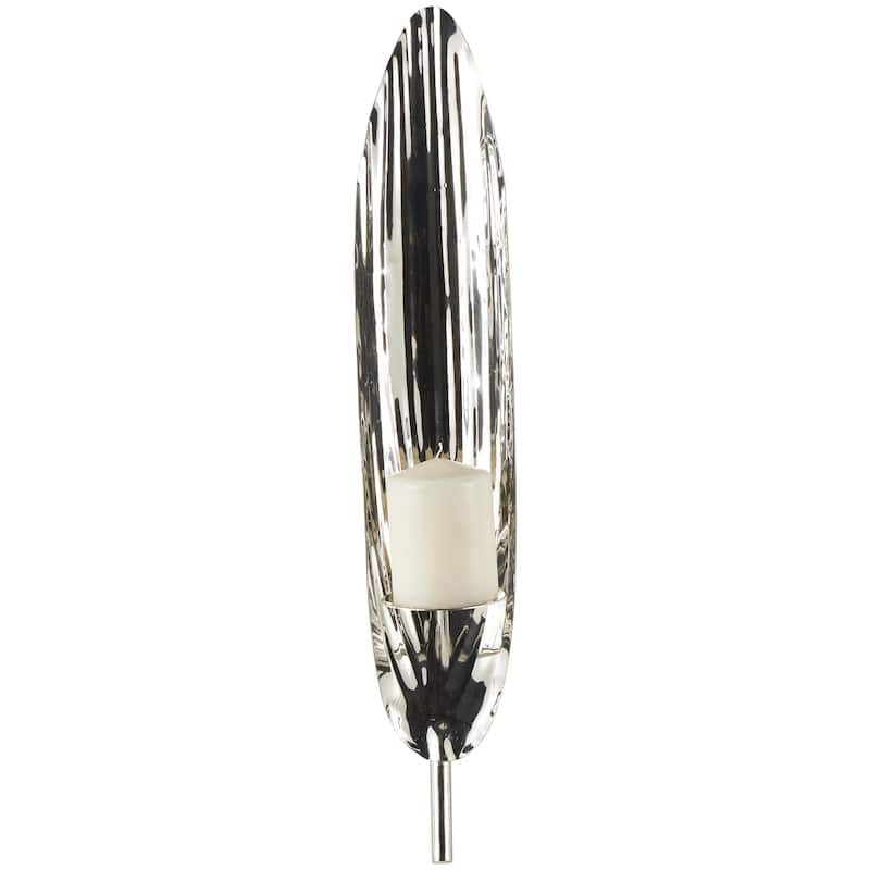 Stainless Steel Metal Leaf Wall Sconce with Hammered Design - Silver - Roche River Decor - Silver - 4"W, 24"H
