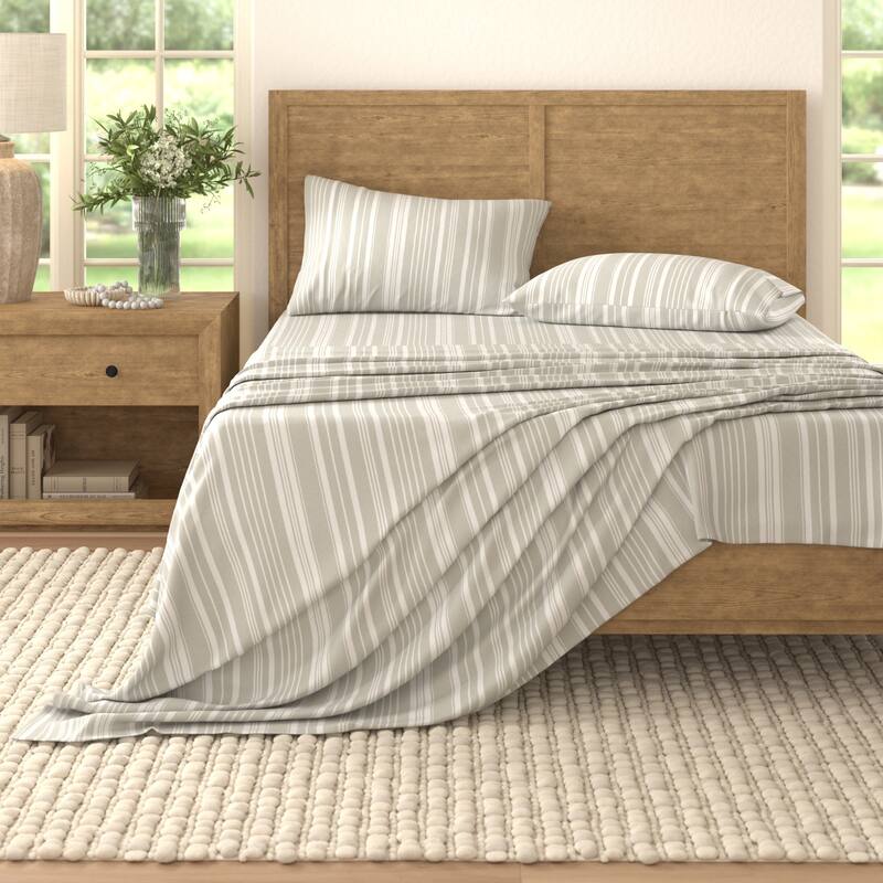 Linery & Co. Striped Brushed Microfiber Bed Sheet Set - Twin - Light Grey Stripe