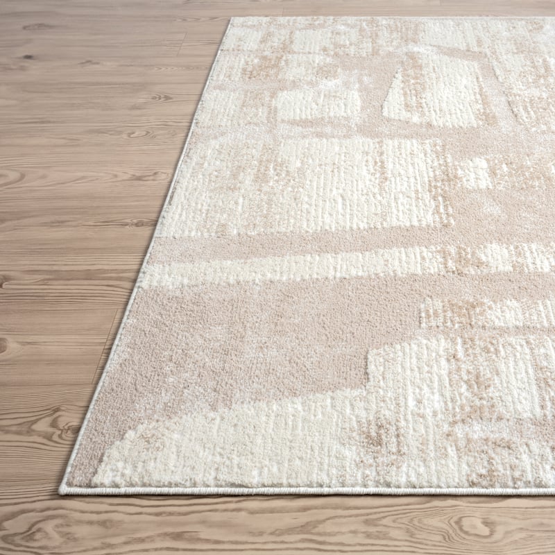 Abani Viva VIV120A Neutral Cream Beige Block Pattern Area Rug