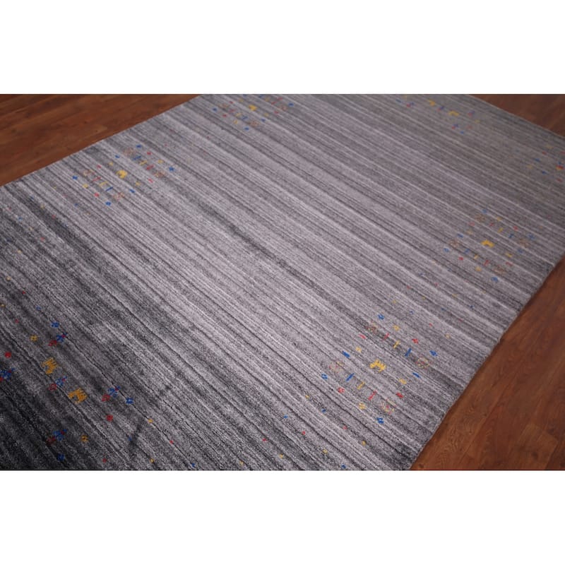 Striped Tribal Gabbeh Indian Area Rug Hand-Knotted Wool Carpet - 5'2"x 7'10"