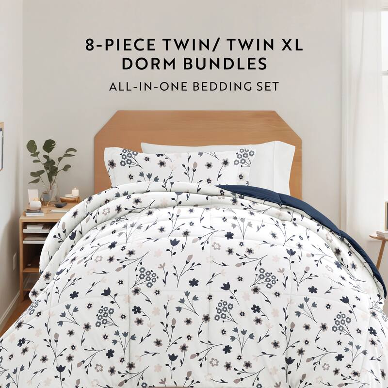 8pc Twin XL Pattern Dorm Bedding Bundle