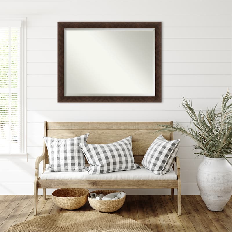 Warm Walnut Beveled Wood Framed Wall Mirror - Warm Walnut