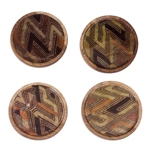 Novica Handmade Intricate Lines Wood Coasters (Set Of 4)