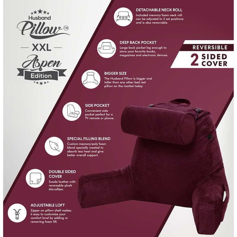 Husband Bedrest Micro-Suede Reading Pillow