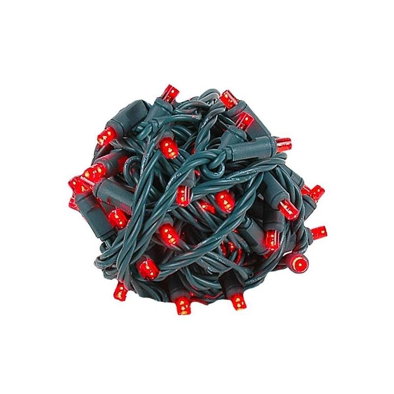 50 Light True Twinkle LED Christmas Mini Light, Warm White, Green Wire, 25’ Long - Red