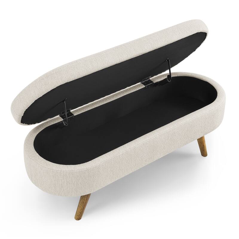 Ottoman Oval Settees Flip Top Storage Bench with Rubber Wood Legs & Linen Fabric, Shoe Benches for Living Room, Entryway