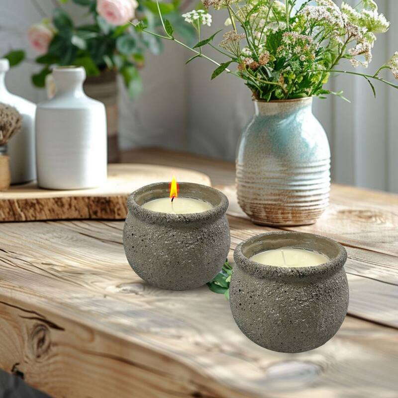 Gray Earthy Rough Surface Ceramic Candle Jars Set of Two 16oz