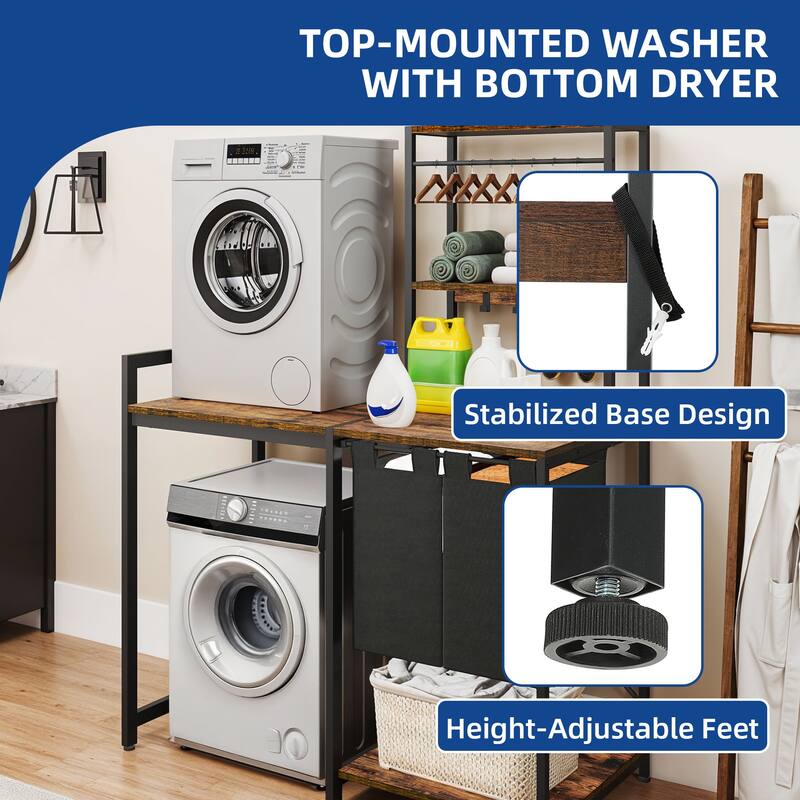 Moasis 2-Tier Laundry Room Storage Organization with Storage Shelves ＆Laundry Hamper