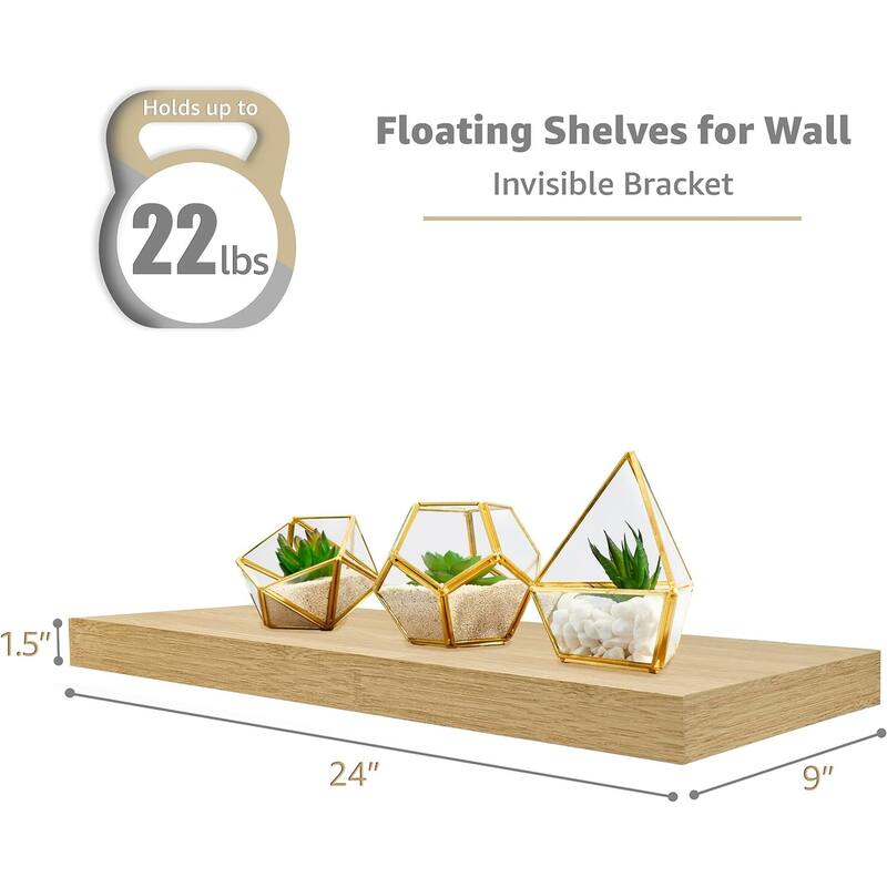 Floating Shelf, Hanging Wall Shelves Decoration Extra Long 24 Inch - 24" L X 9" W X 1.50"H