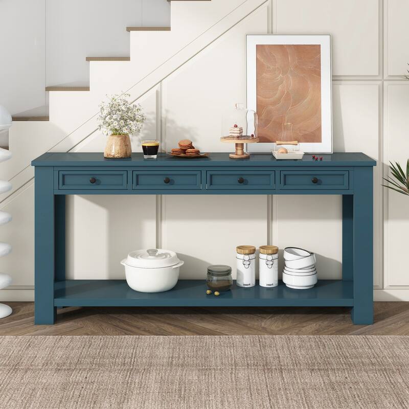 Console Table/Sofa Table with Storage Drawers and Bottom Shelf for Entryway Hallway - Dark Blue