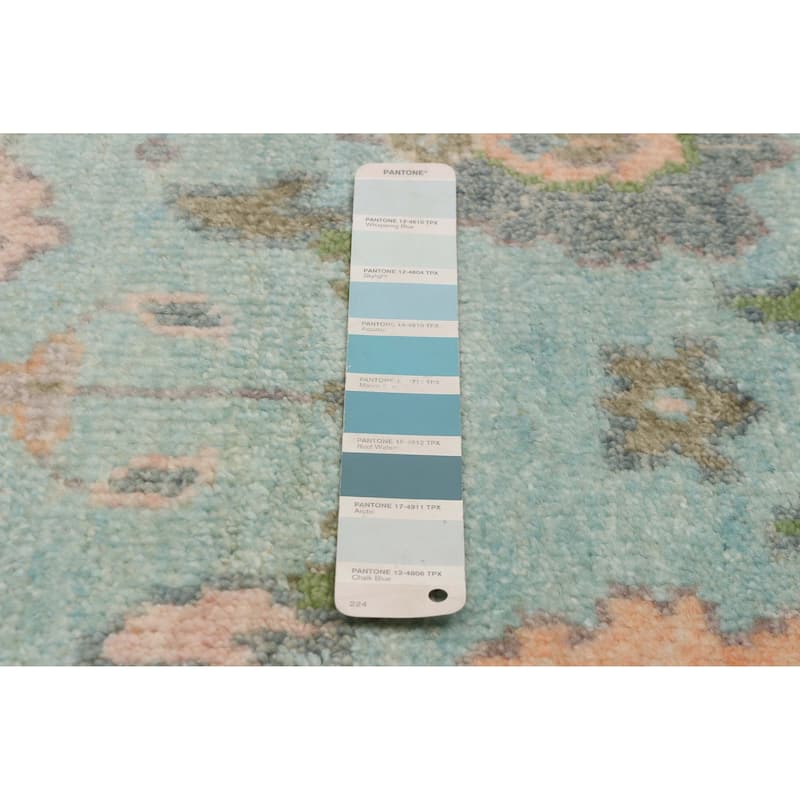 ECARPETGALLERY Hand-knotted Modern Oushak Aqua Wool Rug - 2'5 x 11'8