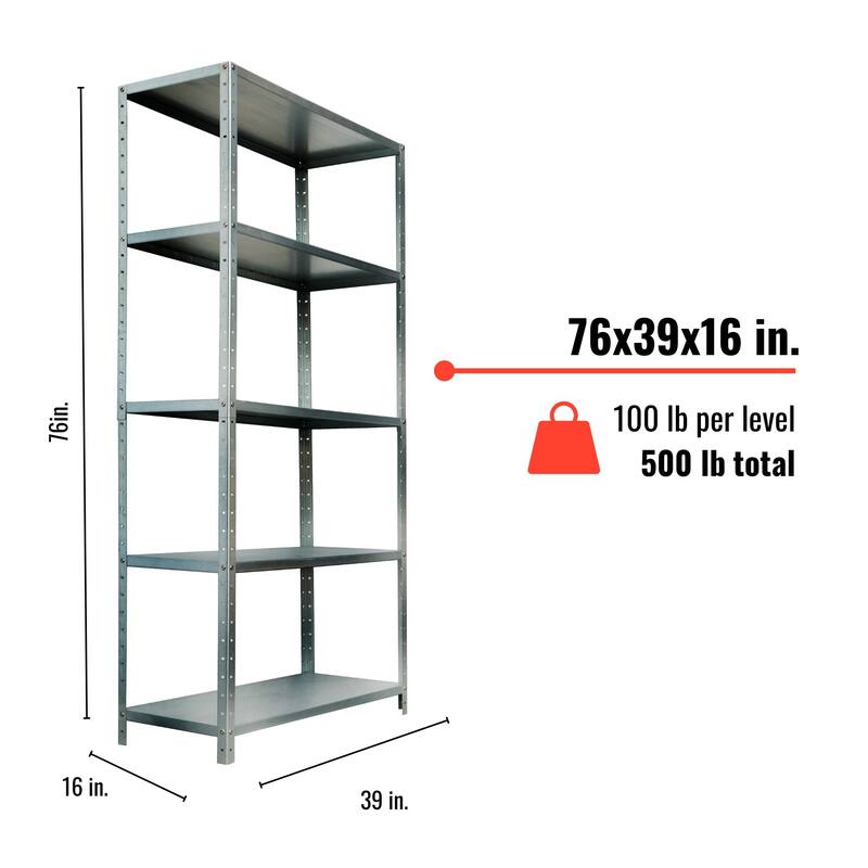 Ar Shelving Ultimate Rust-Proof Storage 1,000 lb for Patio, Commercial, Workshop and Garage - 39.4in.W x 16in.D x 76 in.H.