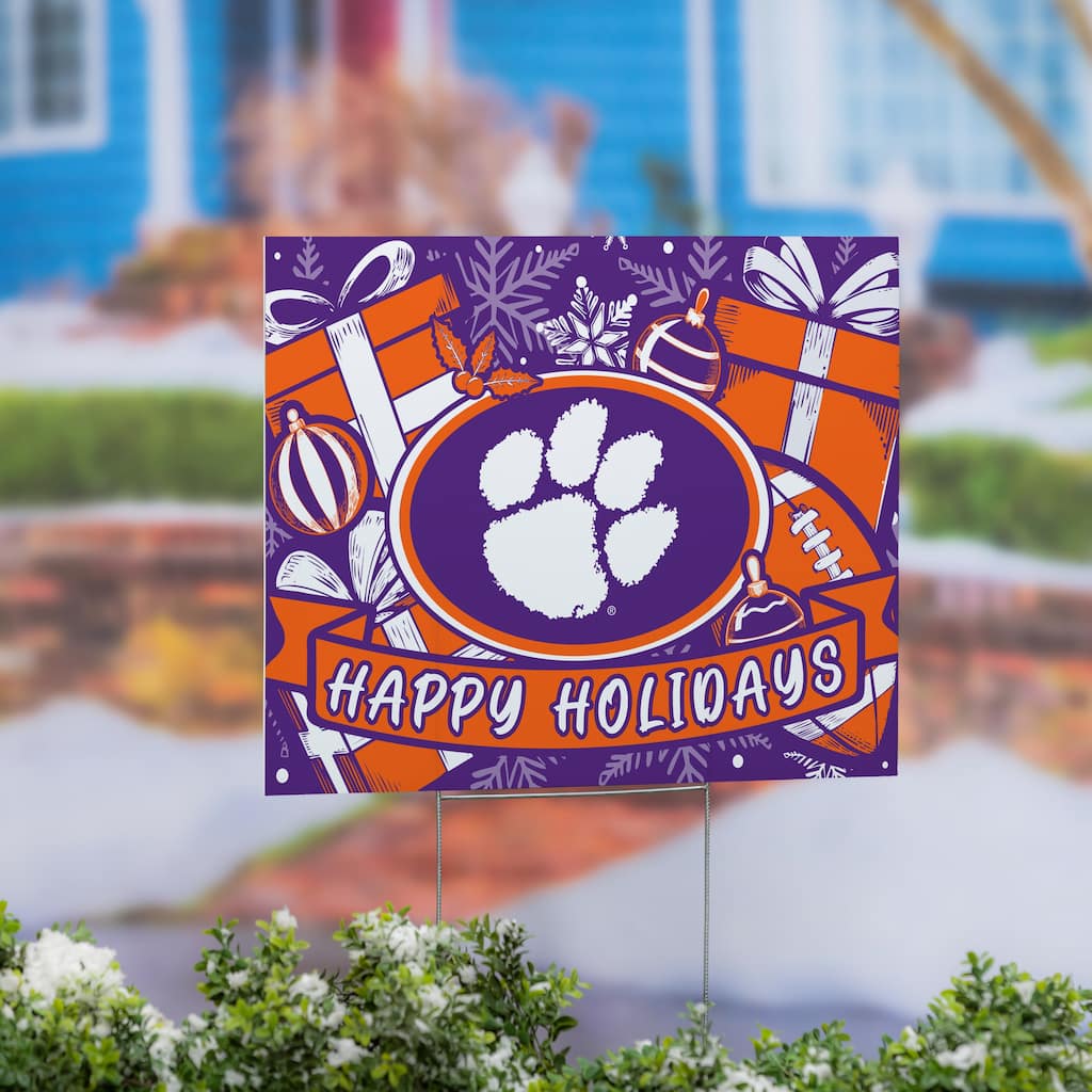 Clemson University Yard Sign, Happy Holidays - 24" x 18"
