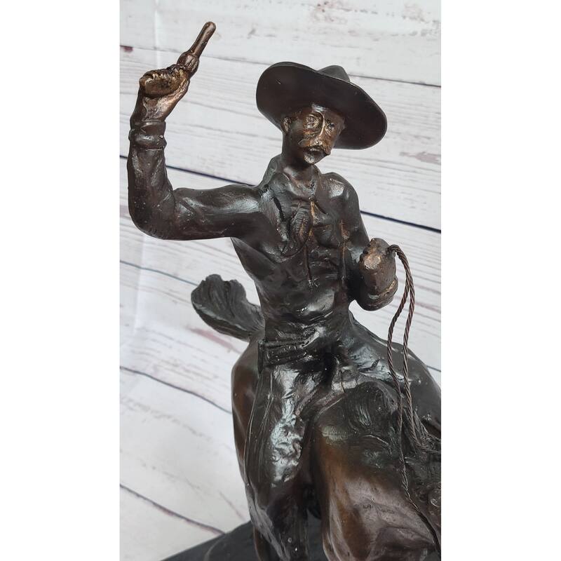 Frederic Remington Bronze Cowboy Will Rogers Statue Sculpture Western Art 14 Inches X 16 Inches