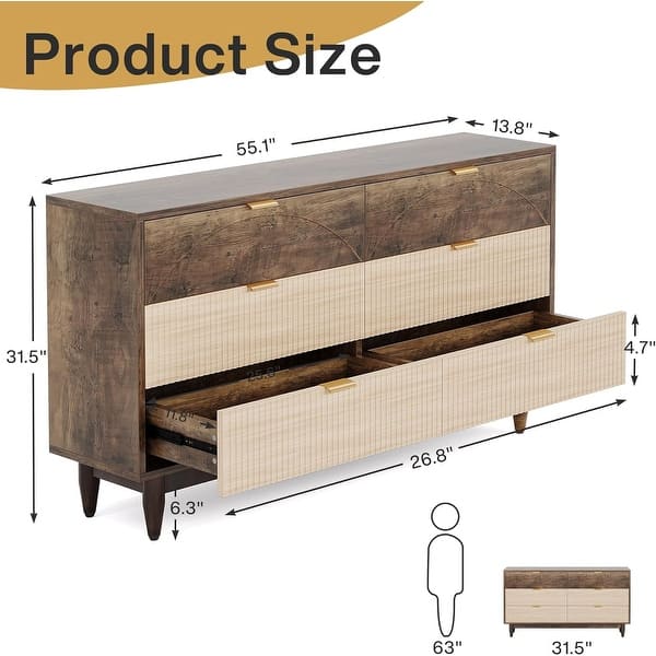 dimension image slide 0 of 2, 55 Inches Dresser for Bedroom, Green Long Double Dresser Organizer Wood Cabinet